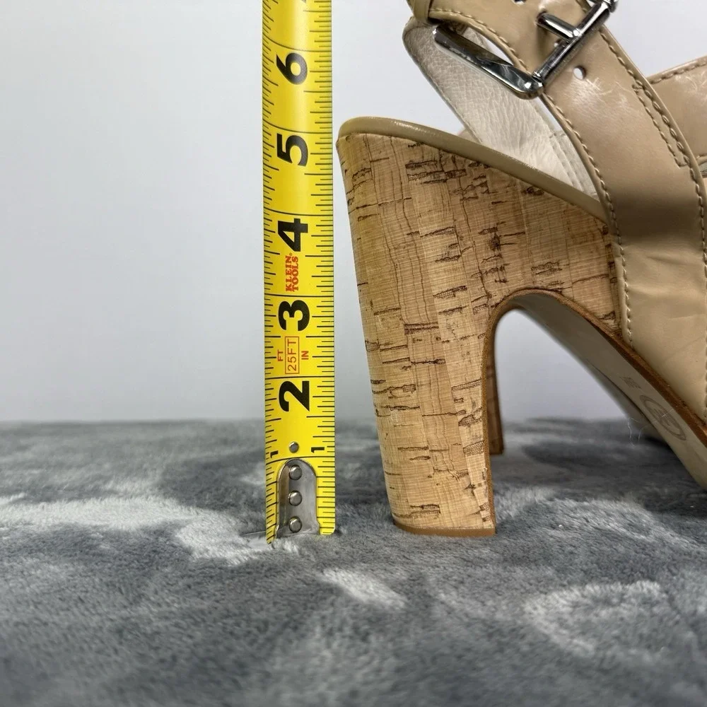 MICHAEL KORS IVANA SANDAL NUDE WOMEN PLATFORM OPEN TOE CORK HEELS SHOES SZ 9.5 M